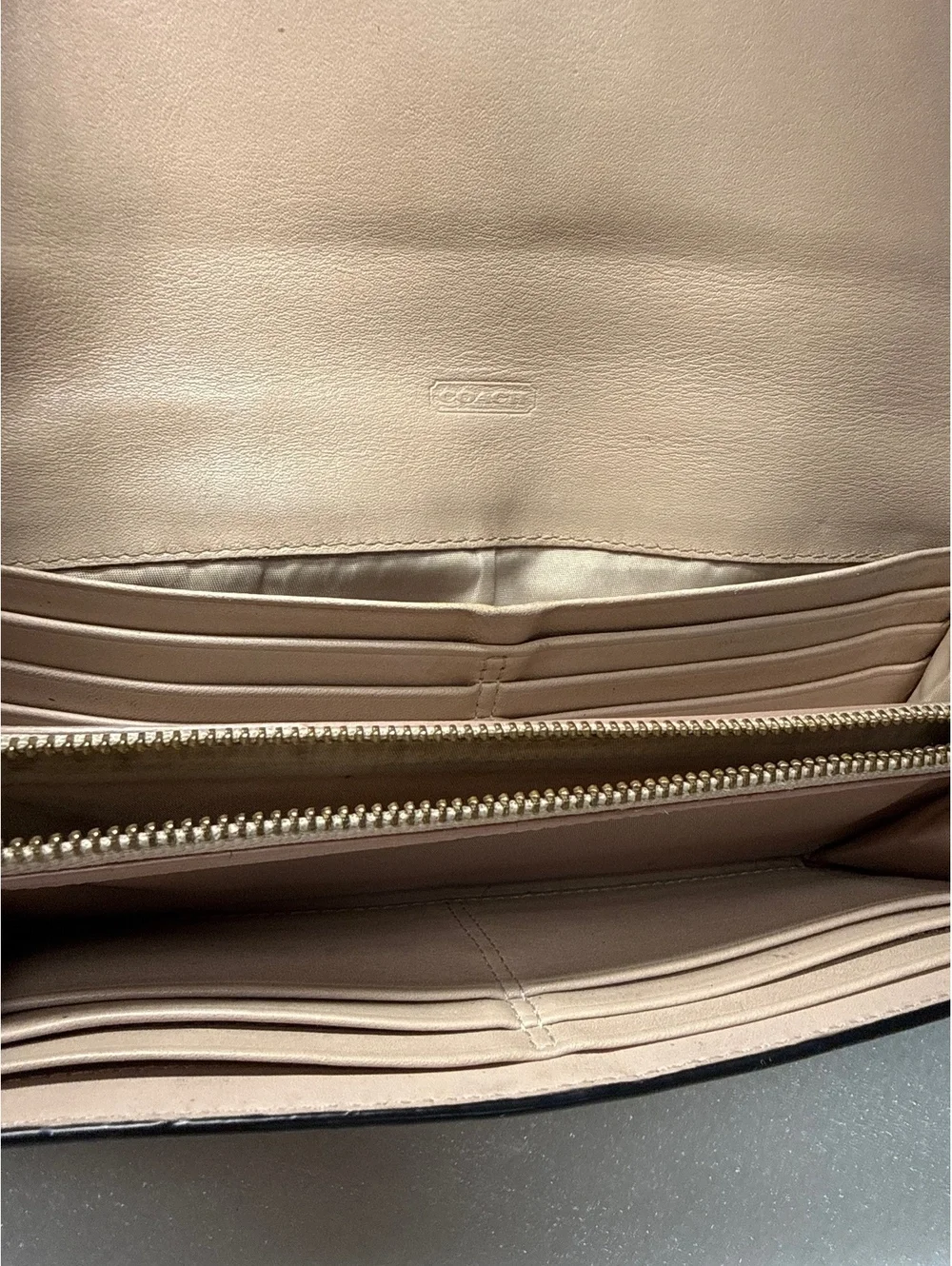 Coach Snakeskin Print Leather Flap Wallet Nude Beige Long Continental Wallet